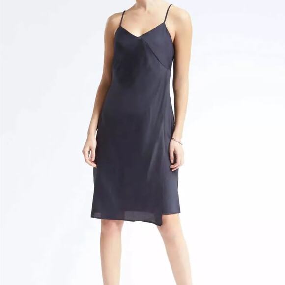 Banana Republic Navy Blue Cascade Slip Dress Size 8 Knee Length - Picture 13 of 14